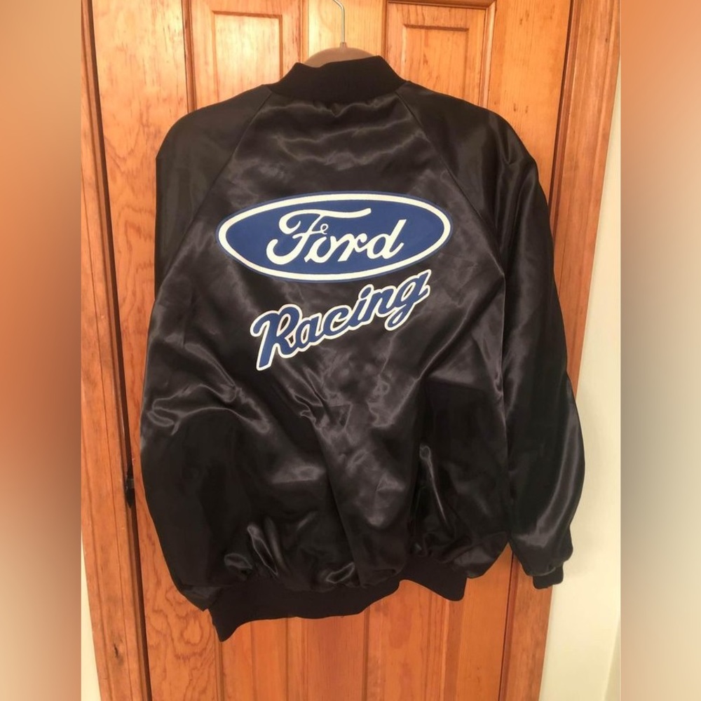 Men's Vintage 80's 90's Cardinal Ford Racing Black Satin Jacket size XL.